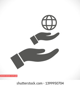 Planet in the hand icon , lorem ipsum Flat design