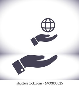 Planet in the hand icon , lorem ipsum Flat design