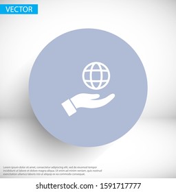 Planet in the hand icon , lorem ipsum Flat design