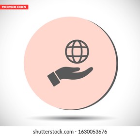 Planet in the hand icon , lorem ipsum Flat design
