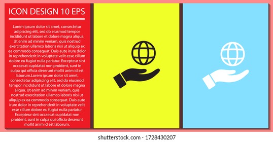 Planet in der Hand Icon , lorem ipsum flaches Design