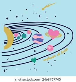planet with heart graphic design 