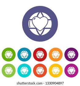 Planet heart icons color set vector for any web design on white background