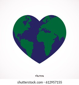 planet heart shaped earth isolated on white