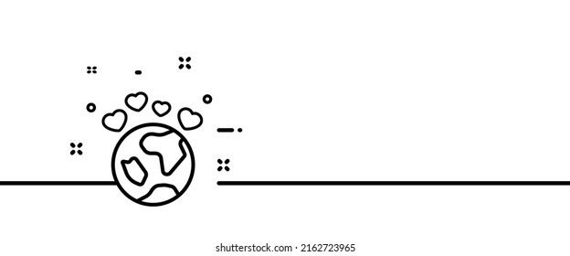 Planet with hearts line icon. Kind, love, friendship, calm, friend, feelings, relationship. Kindness concept. One line style. Vector line icon for Business and Advertising.