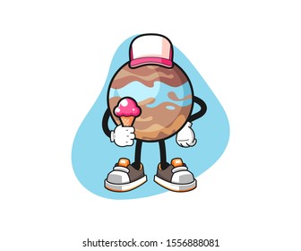 Planet hold ice cream cartoon. Mascot Character vector.