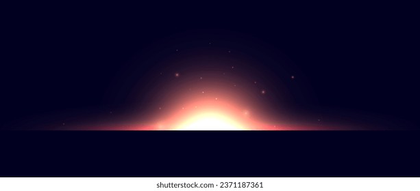 Efecto de brillo del horizonte del planeta. Concepto de luz solar de color rojo anaranjado. Resumen brillando halo en el espacio oscuro. Eclipse solar con chispas ilustrativas. Diseño de vectores para afiches, banner, portada, folleto, folleto