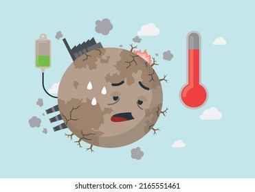 El planeta se derrite con termómetro para el calentamiento global. Símbolo del calentamiento global. El calentamiento global aumenta la temperatura de la tierra. Signo vectorial, icono, símbolo, pegatina. peligro de aumento de la temperatura.