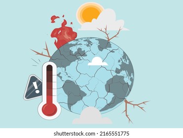 El planeta se derrite con termómetro para el calentamiento global. Símbolo del calentamiento global. El calentamiento global aumenta la temperatura de la tierra. Signo vectorial, icono, símbolo, pegatina. peligro de aumento de la temperatura.