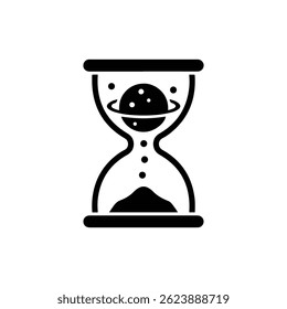 Planet in Hourglass Sand Falling Black Filled Icon Time Universe Symbol