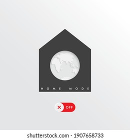 Planet in the house vector illustration. Home mode off concept. Quarantine over, lifting lockdown, self solation exit. Mode off. End of the coronavirus pandemic.