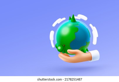 Planet in human hand, eco green earth. Vector illustration