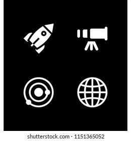planet icon. 4 planet set with globe, space, telescope and rocket vector icons for web and mobile app
