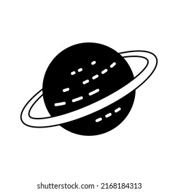 The planet icon. A black silhouette of a planet with a ring. The vector illustration is isolated.