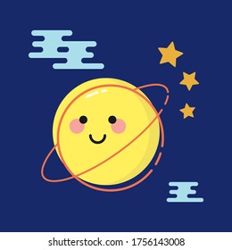 planet icon , cartoon planet and stars in space , vector , illustration.