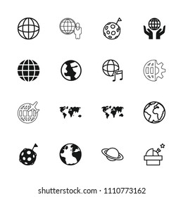 Planet icon. collection of 16 planet filled and outline icons such as globe, world map, flag on moon, observatory. editable planet icons for web and mobile.