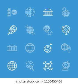 Planet icon. collection of 16 planet outline icons such as observatory, globe, globe search, flag on moon, clobe gear. editable planet icons for web and mobile.