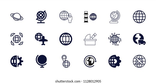Planet icon. collection of 18 planet filled and outline icons such as globe, plane, clobe gear, international delivery, internet. editable planet icons for web and mobile.