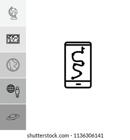Planet icon. collection of 6 planet outline icons such as world map, route and phone, globe and man. editable planet icons for web and mobile.