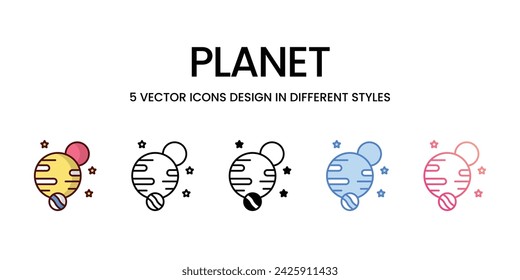 Diseño de Iconos Planeta en estilo Cinco con Trazo Editable. Línea, Sólido, Línea plana, Color de tono dúo y Línea degradada de color. Conveniente para la página web, aplicación móvil, UI, UX y diseño de GUI.