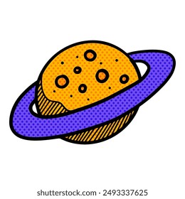 Planet icon in doodle sketch lines halftone color vector illustration