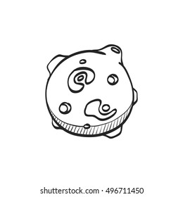 Planet  icon in doodle sketch lines. Surface, hole, alien 