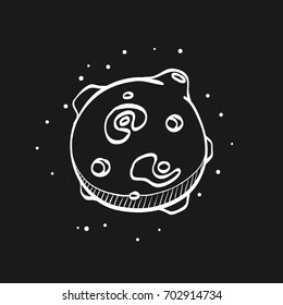 Planet  icon in doodle sketch lines. Surface, hole, alien 