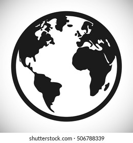 Planet icon. Earth world globe and continent theme. Isolated black and white design. Vector illustration