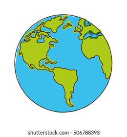 Planet icon. Earth world globe and continent theme. Isolated green and blue design. Vector illustration
