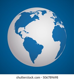 Planet icon. Earth world globe and continent theme. Blue background. Vector illustration