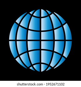 Planet icon, flat colored design, blue gradient fill, black background, vector