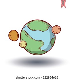 planet icon, hand drawn vector illustration.