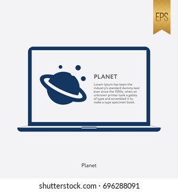 Planet Icon and Laptop Symbol. Flat Isolated Vector