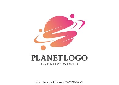 Diseño del logotipo del icono del planeta, ilustración abstracta del vector del planeta del planeta letra S