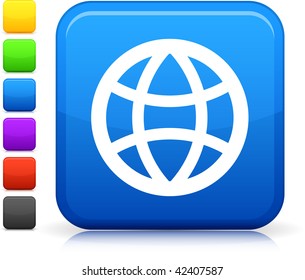 Planet icon on square internet button  Six color options included.