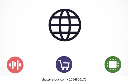 Planet icon online illustration. Go to web browser Planet icon online. Earth globe symbol for your web site logo app design. GlobePlanet icon online set. on white background Planet icon online