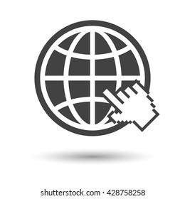 Planet icon with the pointer. Vector illustration.