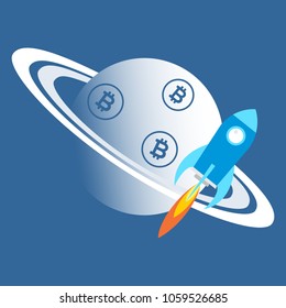 
Planet icon with a rocket. Crypto currency concept. Vector graphic illustration.