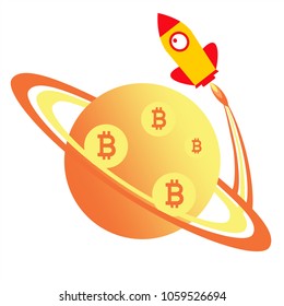 
Planet icon with a rocket. Crypto currency concept. Vector graphic illustration.
