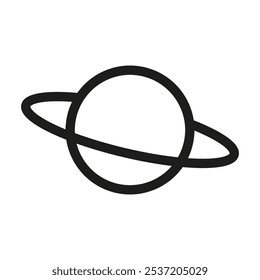 Ícone Planeta. Saturno com símbolo de anéis. Gráfico simples em preto-e-branco. Design de vetor minimalista.