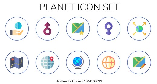 planet icon set. 10 flat planet icons.  Collection Of - globe, map, mars, world map, earth globe, venus, earth grid