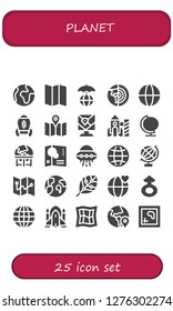  planet icon set. 25 filled planet icons. Simple modern icons about  - World, Map, Planet earth, Worldwide, Rocket, Globe, Earth, Ufo, Renewable energy, Mars, Earth globe, Rocket ship