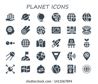 planet icon set. 30 filled planet icons.  Simple modern icons about  - Worldwide, Orbit, Globe, Planet earth, Earth globe, Global, Asteroid, World, Map, Magnetic field, Solar system