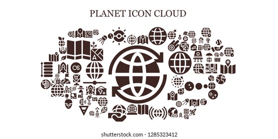  planet icon set. 93 filled planet icons. Simple modern icons about  - World, Map, Solar system, Worldwide, Globe, Planet earth, Global warming, Green energy, Sputnik, Spaceship