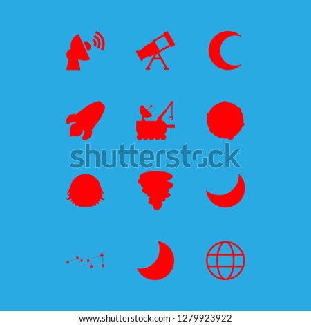 planet icon set about worldwide, space, telescope and hurricane vector set