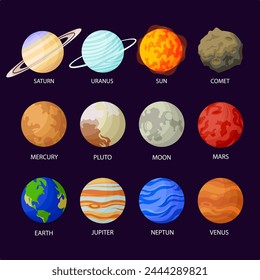 Conjunto de iconos de planeta. Icono de astronomía. Estilo plano.