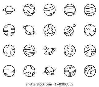 Planet icon set. Collection of high quality outline web pictograms in modern flat style. Black Planet symbol for web design and mobile app on white background. Line logo EPS10