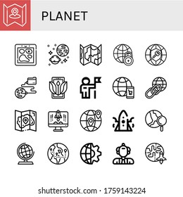 planet icon set. Collection of Map, Universe, Global, Global network, Ecology, Astronaut, Earth, Rocket, World, Globe, Scientist icons