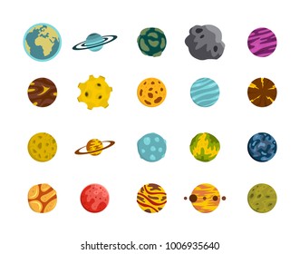 Planet icon set. Flat set of planet vector icons for web design isolated on white background