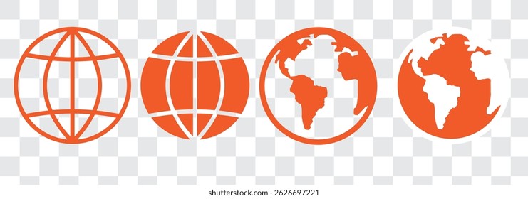 Planet icon set. Global map. Map symbol. international earth globe icon, World globe icon, Line vector